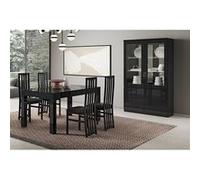 Ensemble Séjour Laqué Noir Table 160cm + Vitrine avec Leds - DEYTON - ALTOBUY Noir G