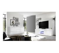 Generique Ensemble séjour BASICO – Meuble TV 180 + Buffet 210 cm, 2 portes 3 tiroirs – Blanc laqué