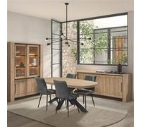 Ensemble séjour SORIEL - Table repas ovale pied étoile, buffet et argentier - Aspect bois Castel Oak Marron Marron
