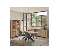 Ensemble séjour SORIEL - Table repas ovale pied étoile, buffet et argentier - Aspect bois Castel Oak Marron