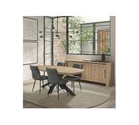 Ensemble séjour SORIEL - Table repas ovale pied étoile et buffet - Aspect bois Castel Oak Marron