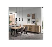 ROMY - Ensemble Séjour Table 170cm et Buffet 4 Portes Aspect Bois Effet Tasseaux