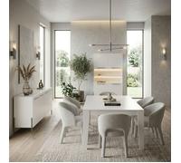 Ensemble séjour table 190cm laqué blanc pieds et poignées métal anthracite - CARAT