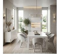 AltoBuy Ensemble séjour Table 190cm laqué Blanc Pieds et poignées métal doré - Carat