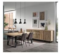 Ensemble Séjour Table 230cm et Buffet 4 Portes Aspect Bois Effet Tasseaux - ROMY - ALTOBUY Marron G