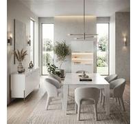 Ensemble séjour table CARAT blanc et marbre 190x90xH77cm pieds et poignées métal anthracite