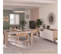 Ensemble séjour table repas 160cm + buffet 3 portes blanc et aspect bois clair - ORPHÉE