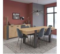 Ensemble séjour table repas 220cm + buffet 3 portes aspect bois et anthracite - YOUENN