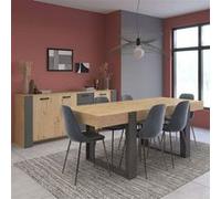 Ensemble séjour table repas 220cm + buffet 3 portes aspect bois et anthracite - YOUENN