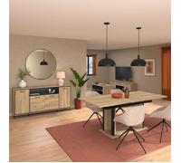 Ensemble séjour table repas allongeable + buffet 4 portes aspect bois et noir - OSTAREL