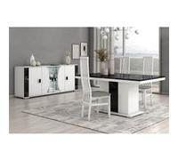 Ensemble Séjour Table Repas + Buffet 4 Portes Eclairage Led intégré - ARIANE - ALTOBUY Blanc G