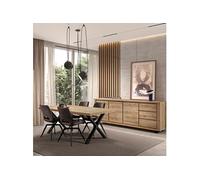 Ensemble séjour table repas et buffet URIDSON 200cm piètement X aspect bois Hudson Oak Marron