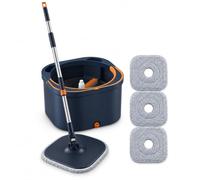 Ensemble serpillère Plate rotative et Seau avec essoreuse, Auto-séparation de l’Eau Propre et Sale, pour Bois Dur, stratifié, carrelage, Sol, Utilisation Humide et sèche, Bleu Marine