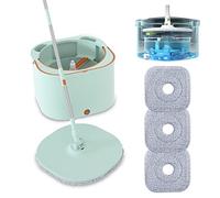 Ensemble serpillère Plate rotative et Seau avec essoreuse, Auto-séparation de l’Eau Propre et Sale, pour Bois Dur, stratifié, carrelage, Sol, Utilisation Humide et sèche, Cyan Clair