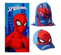 Ensemble serviette, casquette et sac à dos Spiderman pour plage et piscine - Set d'été complet pour enfants Spiderman avec casquette, serviette et sac, idéal pour vacances et excursions