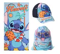 Ensemble serviette,sac et bonnet Cerda Stitch Bleu 70x140 cm