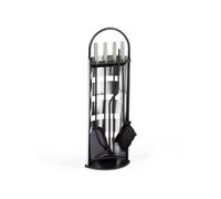 Ensemble serviteur de cheminée noir inox 5 éléments pelle balai tisonnier pince avec support