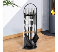 Ensemble serviteur de cheminée noir inox 5 éléments pelle balai tisonnier pince avec support