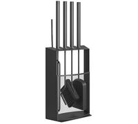Outsunny Ensemble serviteur de cheminée 5 pièces en métal Support Noir | Ensemble d'Outils de Cheminée, Balai, Pelle, Tisonnier, Paire de Pinces