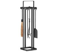 Outsunny Ensemble Serviteur de Cheminée, Serviteur de Cheminée à 5 Pièces, Accessoires de Cheminée avec Balai-Brosse Pelle Pince Tisonnier et Support, Métal, Noir