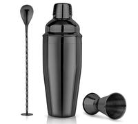 Ensemble shaker à cocktail 750 ml 3 pièces avec shaker à cocktail, doseur et cuillère à mélanger - Kit professionnel en acier inoxydable 18/8 pour boissons mélangées, noir