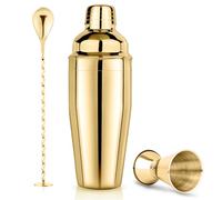 Ensemble shaker à cocktail 750 ml 3 pièces avec shaker à cocktail, doseur et cuillère à mélanger - Kit professionnel en acier inoxydable 18/8 pour boissons mélangées, doré