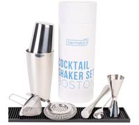Ensemble Shaker à Cocktail barmate en Acier Inoxydable Boston, 7 pièces composé d'un Shaker, d'un Jigger, d'une cuillère de Bar, de 2 passoires, d'un Pilon et d'un Tapis de Bar