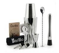 Ensemble shaker à cocktail Boston | Kit professionnel pour barman avec mélangeur à martini lesté, passoire aubépine, doseur, pilon à mojito, cuillère à mélanger et 2 becs verseurs à liqueur