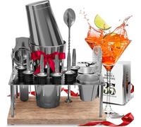 Ensemble Shaker à Cocktail en Acier Inoxydable Mixology Barman, 16 pièces, Ensemble à Cocktail argenté, Outils de Bar : Shaker à Martini de 887 ML, Pilon, kit de Bar, Livre de Cocktails, doseur et