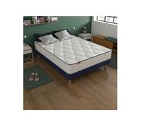 Ensemble sommier et matelas 90x190 cm ressorts et mémoire de forme ferme Sweety Bleu chiné