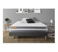 Ensemble sommier matelas 140x200 Memo plus Mémoire de forme - 24 cm - Ferme - sommier kit gris - Septnuits