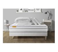 Ensemble sommier matelas 160x200 Memo luxe Ressorts ensachés et mémoire de forme - 26 cm - Equilibré - sommier kit blanc + 2 oreille