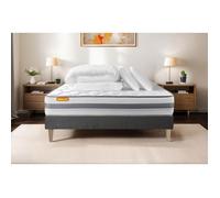 Ensemble sommier matelas 160x200 Memo spring Ressorts ensachés et mémoire de forme - 22 cm - Ferme - sommier kit gris + 2 oreillers