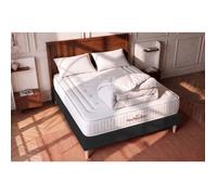 Pack prêt a dormir 160x200 matelas LANCASTER ressorts ensaches et memoire de forme + sommier kit noir + Couette + 2 oreillers