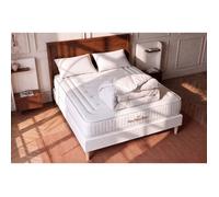 Pack prêt a dormir 200x200 matelas LANCASTER ressorts ensaches et memoire de forme + sommier kit blanc + Couette + 2 oreillers