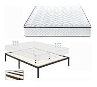 Ensemble Sommier + Matelas - Blanc - 140x190 cm - Mousse - 2 places - 1 sommier monobloc