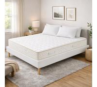 Ensemble Sommier Tapissier et Matelas 120x200 cm - Couleur : Blanc - Sommier Déhoussable avec Pieds 20 cm et Lattes Multiplis - Matelas 2 Faces de Couchage Soutien Ferme Certifié CertiPUR & OEKO - TEX