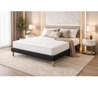 Ensemble Sommier Tapissier et Matelas 140x190 cm - Couleur : Noir - Sommier Déhoussable avec Pieds 20 cm et Lattes Multiplis - Matelas Mousse Polyuréthane 2 Faces Certifié CertiPUR & OEKO - TEX