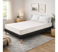 Ensemble Sommier Tapissier et Matelas 140x200 cm - Couleur : Noir - Sommier Déhoussable avec Pieds 20 cm et Lattes Multiplis - Matelas 2 Faces de Couchage Soutien Ferme Certifié CertiPUR & OEKO - TEX