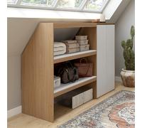 IDMarket - Ensemble étagère 2 Niveaux + Armoire 2 Portes sous Pente TOMI hêtre et Blanc
