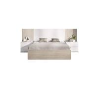 Ensemble structure de lit + tete de lit et 2 tables de nuit avec 2 tiroirs - LOMA - 160 x 200 cm - Chene naturel / Blanc