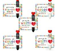 Ensemble stylo et carte multicolores pour la Saint-Valentin - Ensemble de papeterie 5 pièces avec stylos rétractables de 10 couleurs - Parfait pour les collègues et les enfants 14 x 9 cm