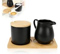 Ensemble sucrier et crème en céramique noire avec couvercle, cuillère et | Ensemble de service pour sucre et crème, pot à lait et sucrier, ensemble de bar à café, accessoires de bar à café en