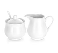 Ensemble sucrier et crémier en porcelaine - VILDE - 3 pièces - Porcelaine blanche - Crémier 250 ml - Sucrier 230 ml