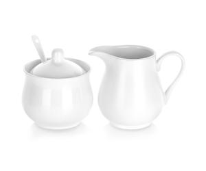 Ensemble sucrier et crémier en porcelaine - VILDE - 3 pièces - Porcelaine blanche - Crémier 250 ml - Sucrier 230 ml