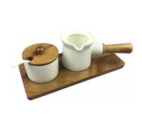 Ensemble sucrier - KASSEL - KASSEL 93559 - Porcelaine - Bois d'acacia massif - Pot à lait 150 ml