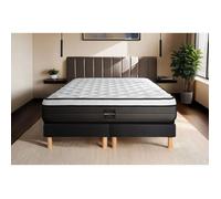 Ensemble Suite 200x200 Ressorts ensaches, memoire de forme 5 zones double sommier noir