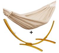 Ensemble support bois avec hamac simple écru