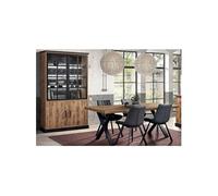 Ensemble Table 170cm + Vitrine 4 Portes Aspect Bois et Métal - JENNA -