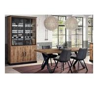 Ensemble Table 170cm + Vitrine 4 Portes Aspect Bois et Métal - JENNA - ALTOBUY Marron G